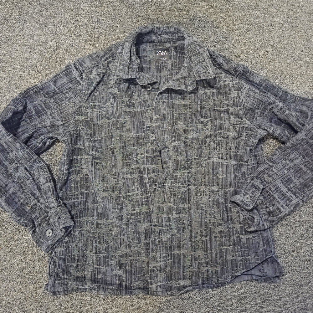 Zara Charcoal/Blue Textured Knit Top